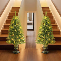 Ensemble sapin de Noël Garvee, 4 pièces avec éclairage LED - 2 sapins de 120 cm, une couronne et une guirlande pour une décoration festive