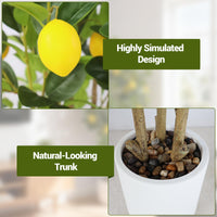Citronnier artificiel Garvee (lot de 2), 120 cm, avec fruits réalistes, pour intérieur et extérieur, vert et jaune, pot en plastique