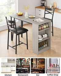 Ensemble table de bar extensible Garvee pour 2 à 4 personnes avec coussins de 40 cm de large, structure robuste en MDF, espace de rangement, gris, idéal pour les petits appartements