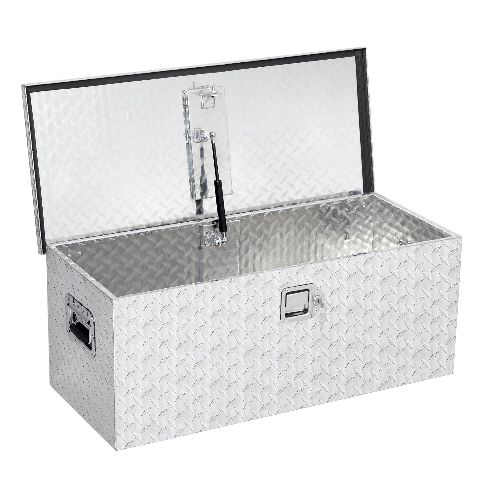 Garvee Coffre à Outils 76 × 38 × 35 cm en Aluminium Strié Léger, Rangement pour Benne de Pick-up, Camion et Remorque, Argenté