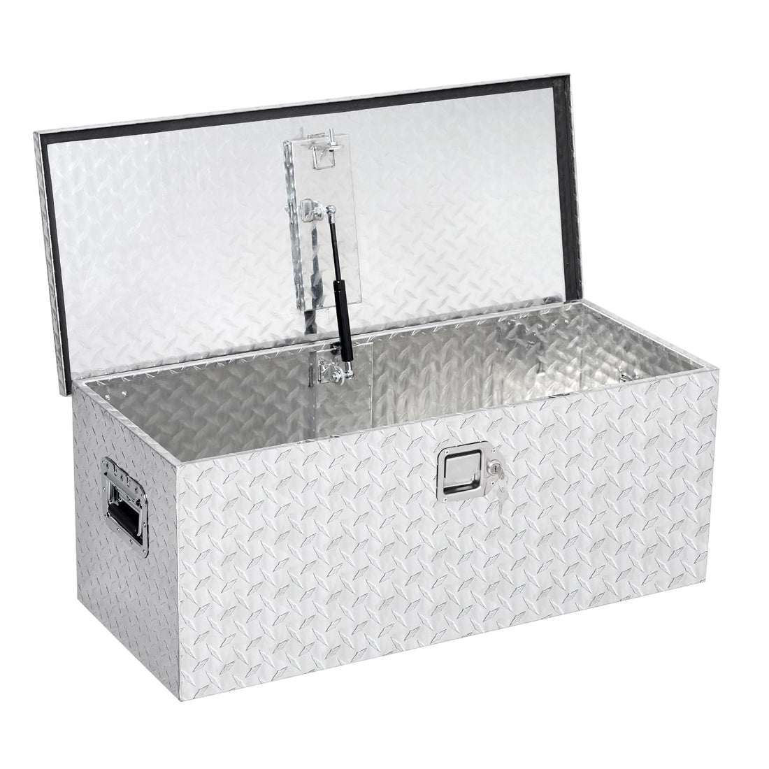 Coffre à outils Garvee 36 pouces pour plateau de camionnette, en tôle d'aluminium à damier, robuste et résistant aux intempéries, avec poignée latérale et verrouillage, pour pick-up et remorque, 35,4 x 15,2 x 14,2 pouces, argent