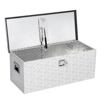 Garvee Coffre à Outils 91 × 38 × 38 cm en Aluminium Strié avec Serrure Sécurisée, pour Benne de Pick-up et Remorque, Argenté