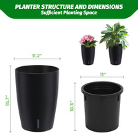 Ensemble de jardinières à arrosage automatique Garvee de 40 cm de haut avec indicateur de niveau d'eau visible pour l'intérieur et la terrasse, noires, robustes et ventilées