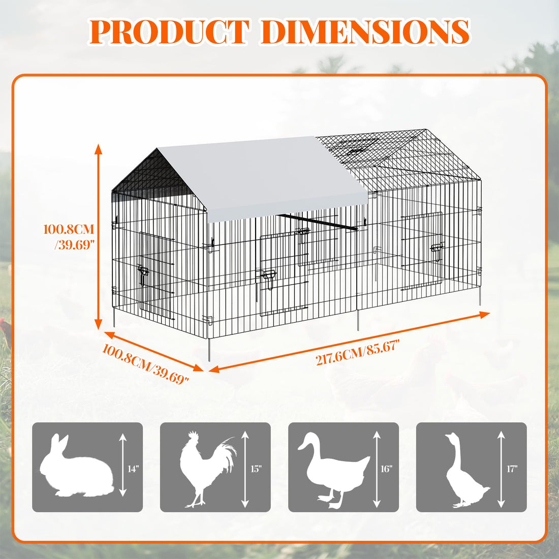 Poulailler Garvee 100x218x100cm – Acier galvanisé avec 2 compartiments et 4 portes pour poules et lapins