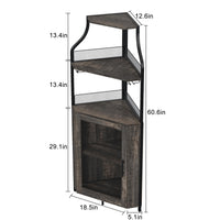 Garvee Meuble bar d'angle, 5 niveaux avec casier à vin, porte-verres, porte coulissante de style grange, idéal pour le salon et la cuisine, 47 × 45 × 154 cm, gris, gain de place, robuste