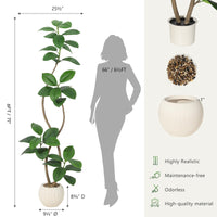 Garvee Arbre artificiel chêne vert 180 cm, pot crème, feuilles réalistes, base stable, résistant aux UV, décoration intérieure bureau