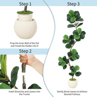 Garvee Ficus lyrata artificiel 183 cm en forme de S, pot blanc, feuilles en soie réalistes et branches ajustables, vert
