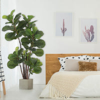Ficus lyrata artificiel Garvee de 120 cm (4 pi) avec 72 feuilles et pot en ciment robuste, idéal pour la maison et le bureau. Entretien facile. Vert foncé.