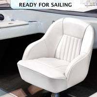 Siège baquet capitaine Garvee pour bateau ponton, en vinyle marin robuste et confortable, avec rembourrage épais en mousse. Idéal pour la pêche et les excursions en bateau. Dimensions : 49,5 cm (H) x 55,9 cm (L) x 54,6 cm (P).