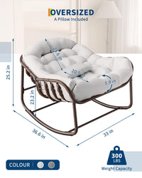 Garvee Fauteuil œuf à bascule intérieur extérieur, rotin effet naturel, format oversize, coussin rembourré en oléfine résistante, jardin et porche