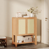 Garvee Meuble à chaussures en rotin 5 niveaux, étagères ajustables, bois d’ingénierie, style fermette bohème, poignées métal rond, pour entrée et salon, naturel - Foncé