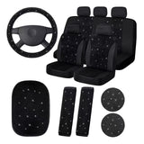 Garvee Ensemble de 15 housses de siège auto scintillantes pour femmes avec housse de volant en cristal, velouté et respirant, universel, avec console centrale, pour un usage quotidien et les événements - Comme indiqué