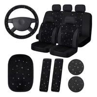 Garvee Ensemble de 15 housses de siège auto scintillantes pour femmes avec housse de volant en cristal, velouté et respirant, universel, avec console centrale, pour un usage quotidien et les événements