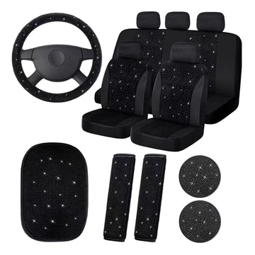 Garvee Ensemble de 15 housses de siège auto scintillantes pour femmes avec housse de volant en cristal, velouté et respirant, universel, avec console centrale, pour un usage quotidien et les événements