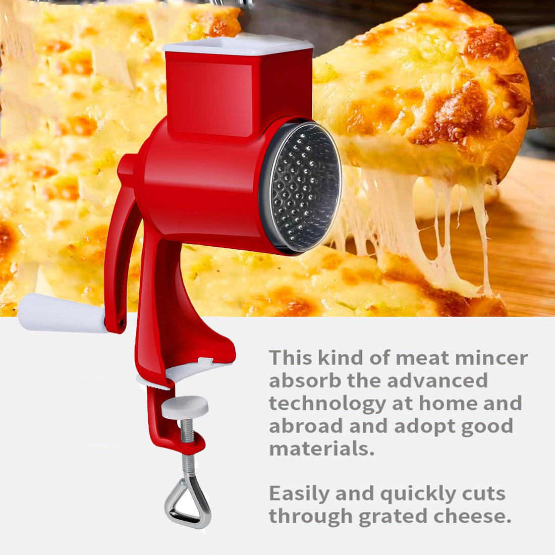 Râpe à tambour Garvee en acier inoxydable avec manivelle - Multifonctionnelle pour noix, fromage et épices, rouge, pour la cuisine