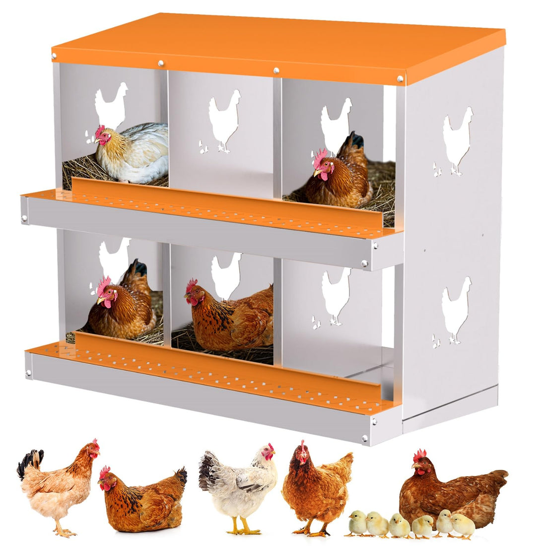 Nichoir Garvee à 6 compartiments, en acier galvanisé avec plateau de récupération des œufs, 81 x 43 x 47,5 cm, pour poules, canards, oies et lapins, jardin et ferme (support non inclus)