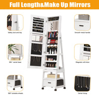 Armoire à bijoux Garvee, miroir de maquillage pivotant à 360°, en bois, verrouillable, sur roulettes, grande capacité, blanc, pour salon ou chambre.