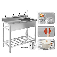 Garvee Évier sur Pied Inox 304 Double Bac avec Robinet Pivotant 360°, Évier de Cuisine Extérieur, Acier Poli, 99 × 50 cm