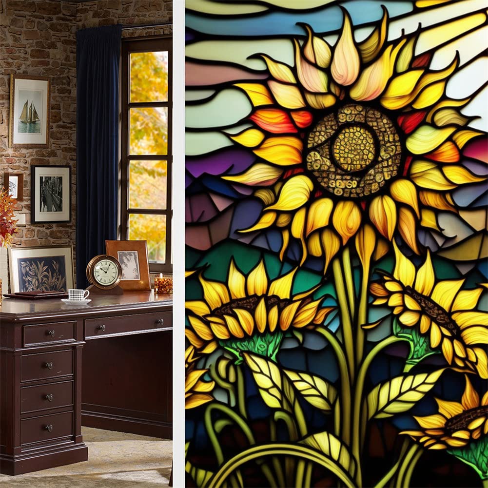 Film adhésif pour vitres Garvee, motif tournesol, adhérence statique, protection UV, 60 x 100 cm, pour la maison et le bureau