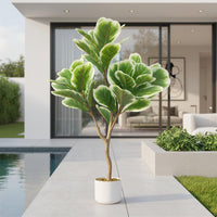 Figuier artificiel Garvee de 90 cm avec feuilles vertes réalistes et pot en ciment stable, idéal pour le salon et le bureau (vert).