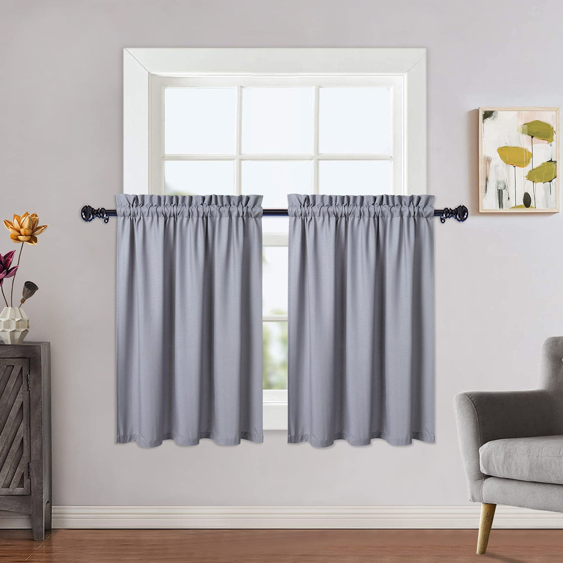 Rideaux de cuisine imperméables Garvee à texture en relief, rideaux courts pour petites fenêtres (5,1 x 76,2 cm), gris, pour cuisine, salle de bain, chambre, salon