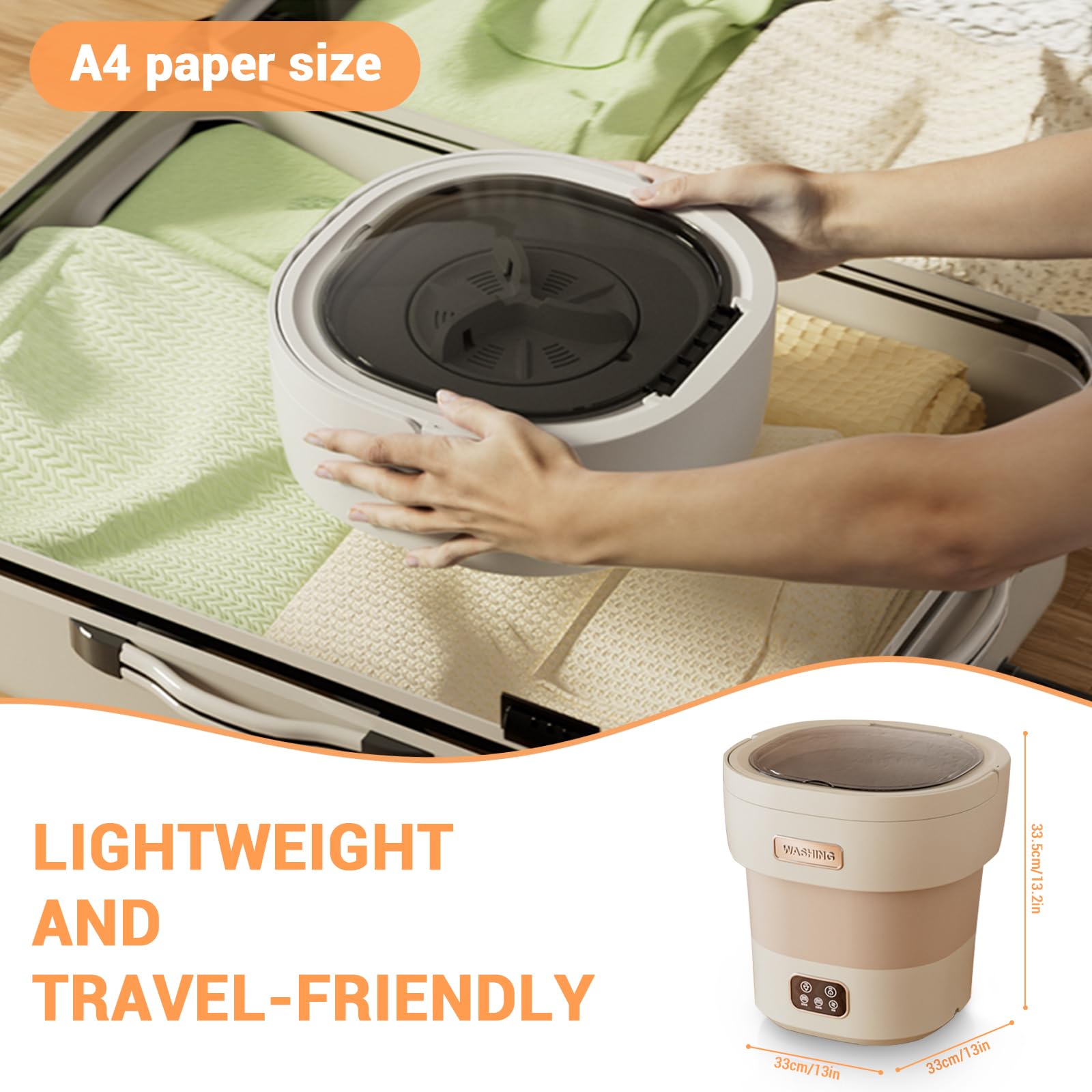 Garvee Machine à laver Mini, portable et pliable, 12 L, idéale pour la maison, les appartements et les hôtels, blanche.