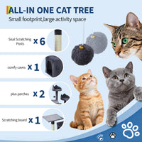 Arbre à chat Garvee pour grands chats 188 cm - Stable, polyvalent, en bois, 6 poteaux à griffer, balles, pour salon d'intérieur