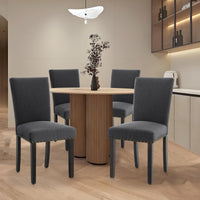 Ensemble de 2 chaises de salle à manger Garvee, revêtues de tissu et décorées de clous décoratifs. Ergonomiques et robustes, elles sont en bois d'hévéa gris foncé et conviennent aussi bien à la salle à manger qu'au salon.