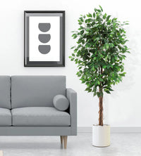 Ficus artificiel Garvee de 183 cm (6 pi) avec tronc en bois naturel et ajustable, en polyester, pot en plastique robuste, idéal pour la décoration du bureau et du salon. Couleur : vert.