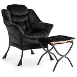 Garvee Fauteuil lounge avec ottoman, chaise lounge moderne, tissu respirant, structure acier robuste, pour salon et bureau, pliable, noir - Noir