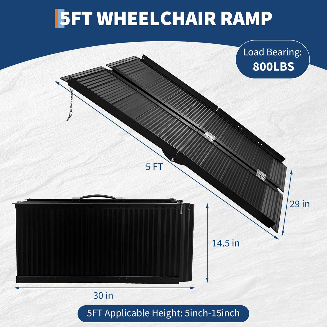 Garvee Rampe d’accès pliable en aluminium 1.52 m, antidérapante, portable, capacité 363 kg