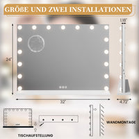 Miroir de maquillage Garvee Hollywood 80 x 60 cm, 17 LED, tactile, blanc, pour maquillage professionnel
