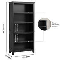 Garvee Bibliothèque farmhouse noire 180 cm, largeur 80 cm, 5 niveaux avec étagères réglables et pieds en bois, style rustique vintage pour salon, bureau et bibliothèque