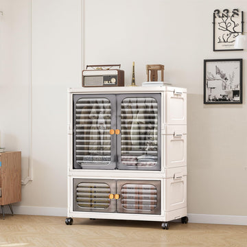 Armoire pour animaux Garvee avec boîtes de rangement empilables, roulettes, portes, pliable pour salon et chambre, robuste et polyvalente