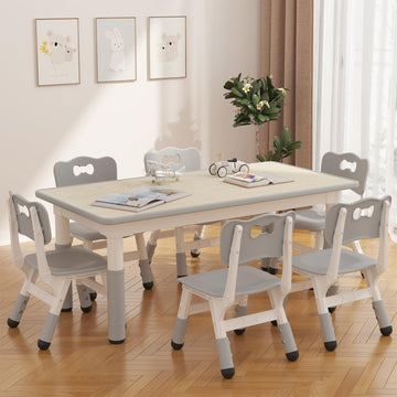 Garvee Ensemble Table et 6 Chaises pour Enfants à Hauteur Réglable, Plateau Motif Graffiti et Pieds Antidérapants pour Maison, École et Crèche