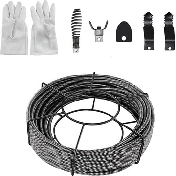 Câble de débouchage Garvee 75 pi x 1/2 po, âme pleine en acier inoxydable, avec gants et tête de coupe, pour cuisine et salle de bain. Polyvalent.