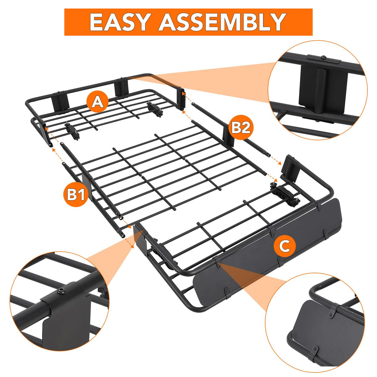 Garvee Panier de toit universel 163x99x15cm, charge 91kg, acier Q235 avec sac étanche, filet, sangles et antivol pour SUV et pick-up, noir