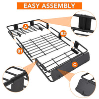 Garvee Panier de toit universel 163x99x15cm, charge 91kg, acier Q235 avec sac étanche, filet, sangles et antivol pour SUV et pick-up, noir