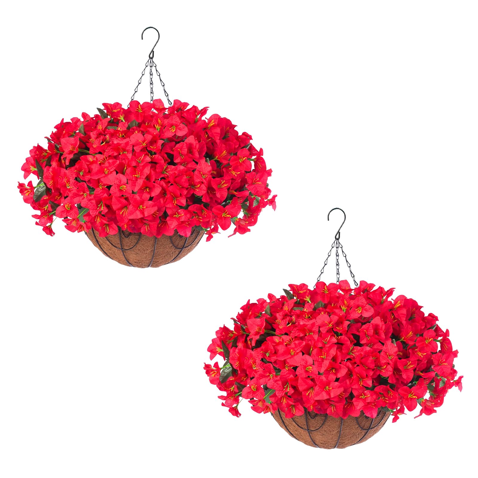 Ensemble de bougainvilliers artificiels Garvee avec panier pour jardin et terrasse, résistant aux intempéries et aux UV, rouge et vert