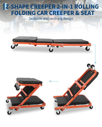 Siège d'atelier pliable Garvee 36" Z-Creeper sur roues, 2 en 1, structure en acier, ergonomique, pliable, capacité de charge de 150 kg, noir, pour la réparation automobile