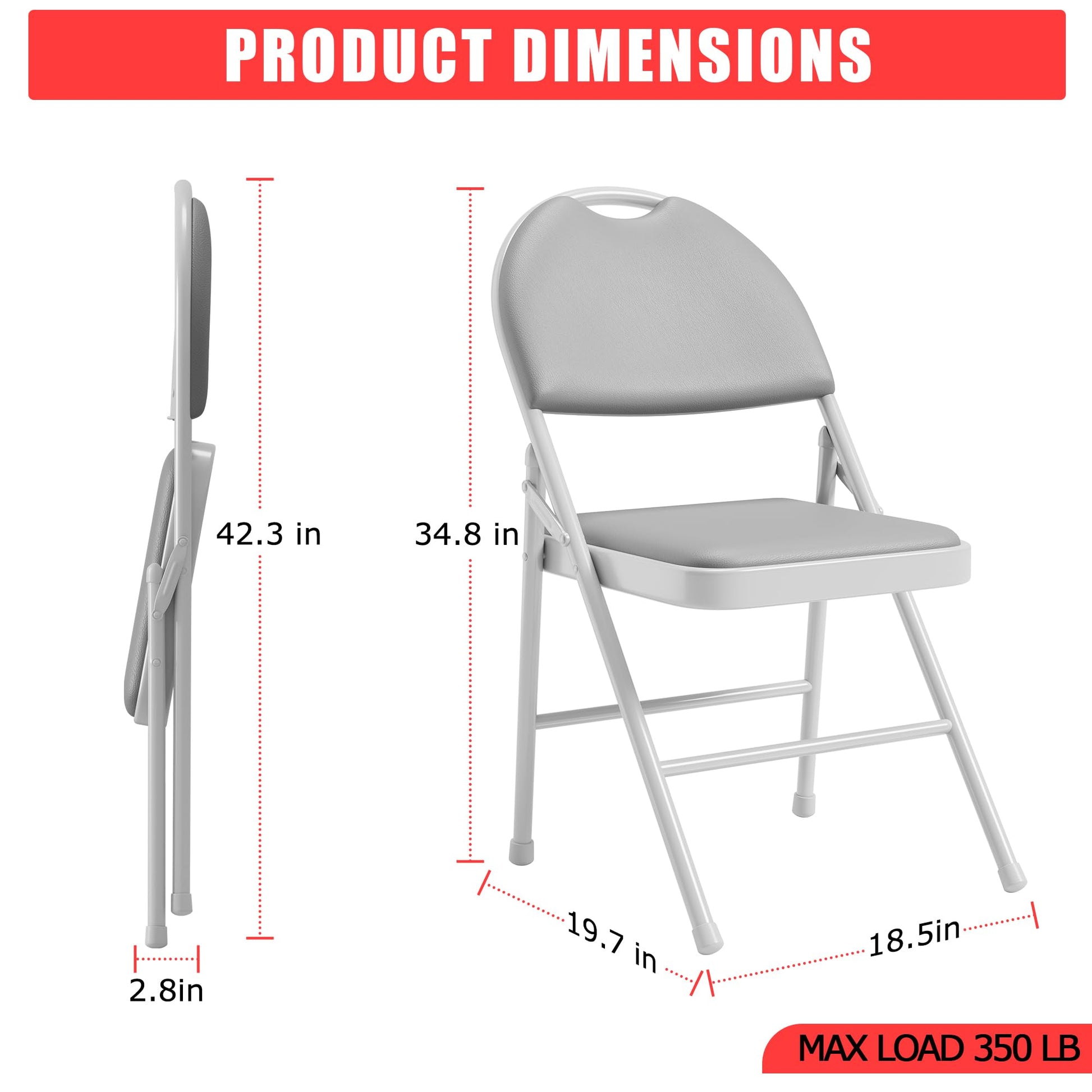 Ensemble de 2 chaises pliantes Garvee en similicuir, rembourrées, pliables, en métal, pour le bureau et le camping, pieds antidérapants, empilables
