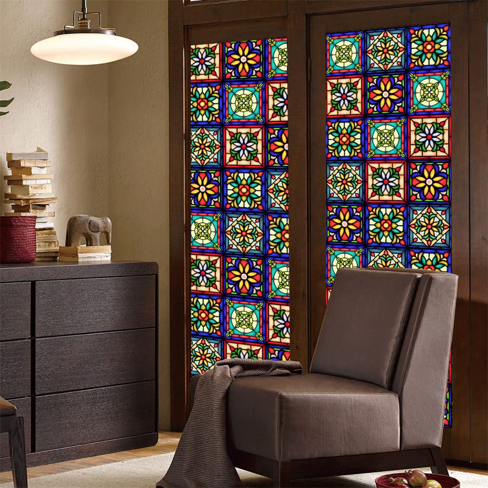 Film adhésif rétro coloré Garvee à motif floral, électrostatique, 45 x 100 cm, translucide, pour salon et bureau.