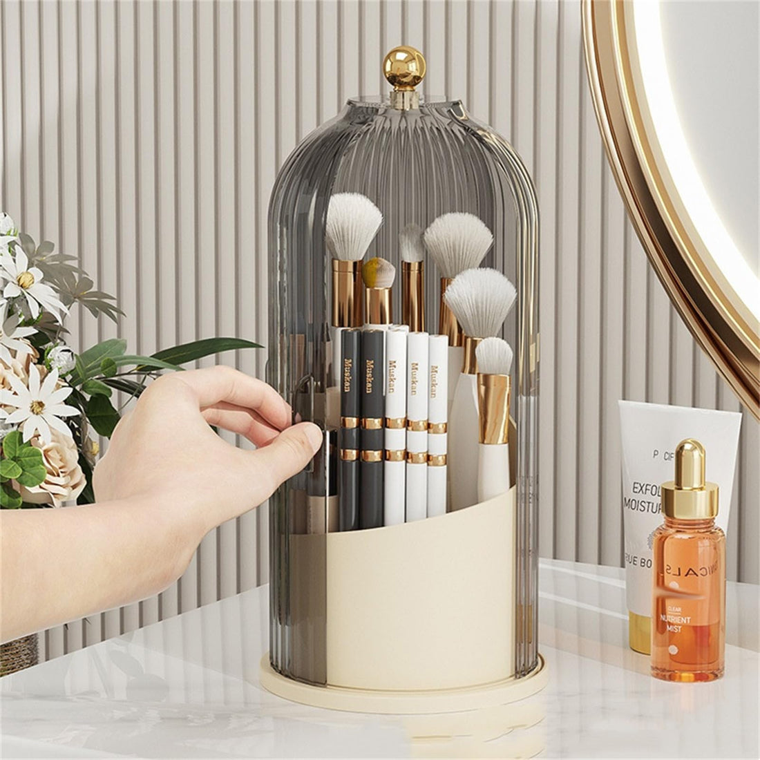 Garvee Organisateur de maquillage, rotatif à 360°, grande capacité, pour coiffeuse, bureau, salle de bain, noir