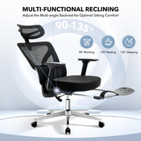 Chaise de bureau ergonomique Garvee en maille avec repose-pieds et soutien lombaire réglables, idéale pour le bureau et le gaming. Structure en métal, noire, réglable.