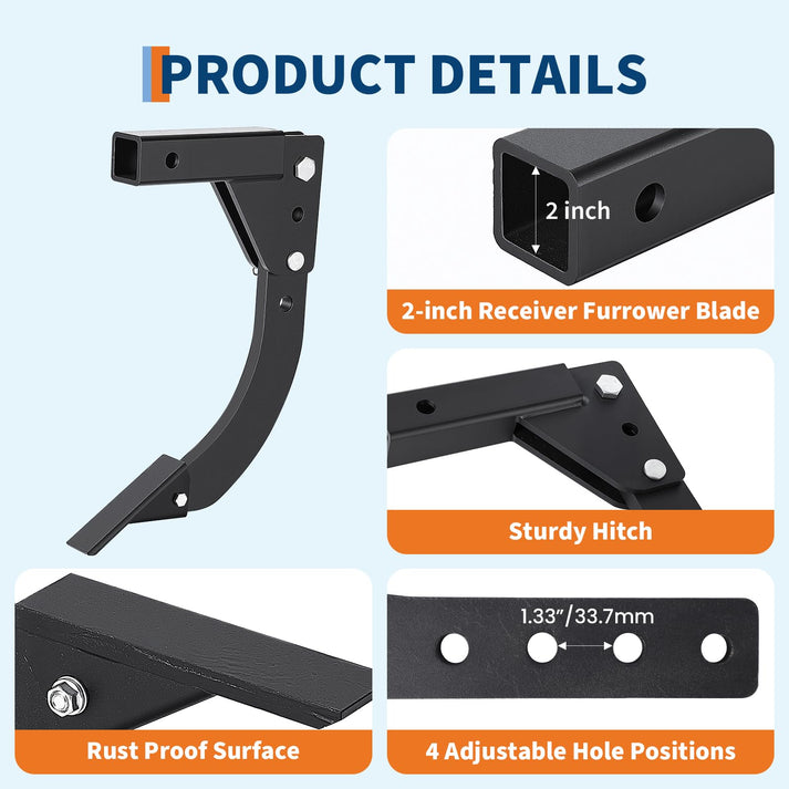 Charrue d’attelage compatible avec un récepteur ATV UTV de 2 pouces