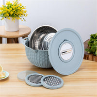 Four à charbon 4 en 1 en acier inoxydable avec double plateau rotatif, bacs à rebanadors intégrés, multifonctionnel pour la cuisine, bleu nordique