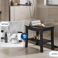 Banc de douche Garvee en PEHD avec étagère pour salle de bain et baignoire, noir, aspect bois, imperméable, résistant aux rayures