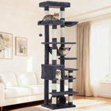 Garvee Arbre à Chat XXL 188 cm pour Grands Chats, Structure Stable avec 11 Griffoirs et Hamac, Meuble pour Chat en Bois Robuste et Peluche Douce, Gris foncé - Gris foncé