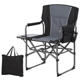 Garvee Chaise de Directeur Pliante Camping, Siège Large, Table Latérale, Tissu Oxford, Cadre Acier, Charge 181 kg, Gris et Noir - Noir
