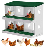 Garvee pondoir métallique pour poules à 6 compartiments, nichoir de ponte avec système de collecte des œufs par roulement, trous d’aération, vert, idéal pour poulailler et basse-cour